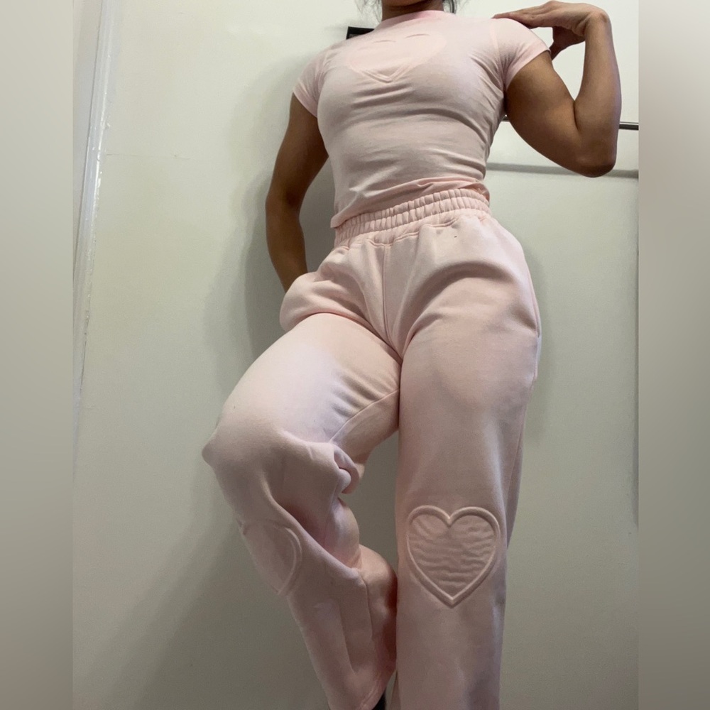 PrettyLittleThing Light Pink Heart Appliqué Joggers